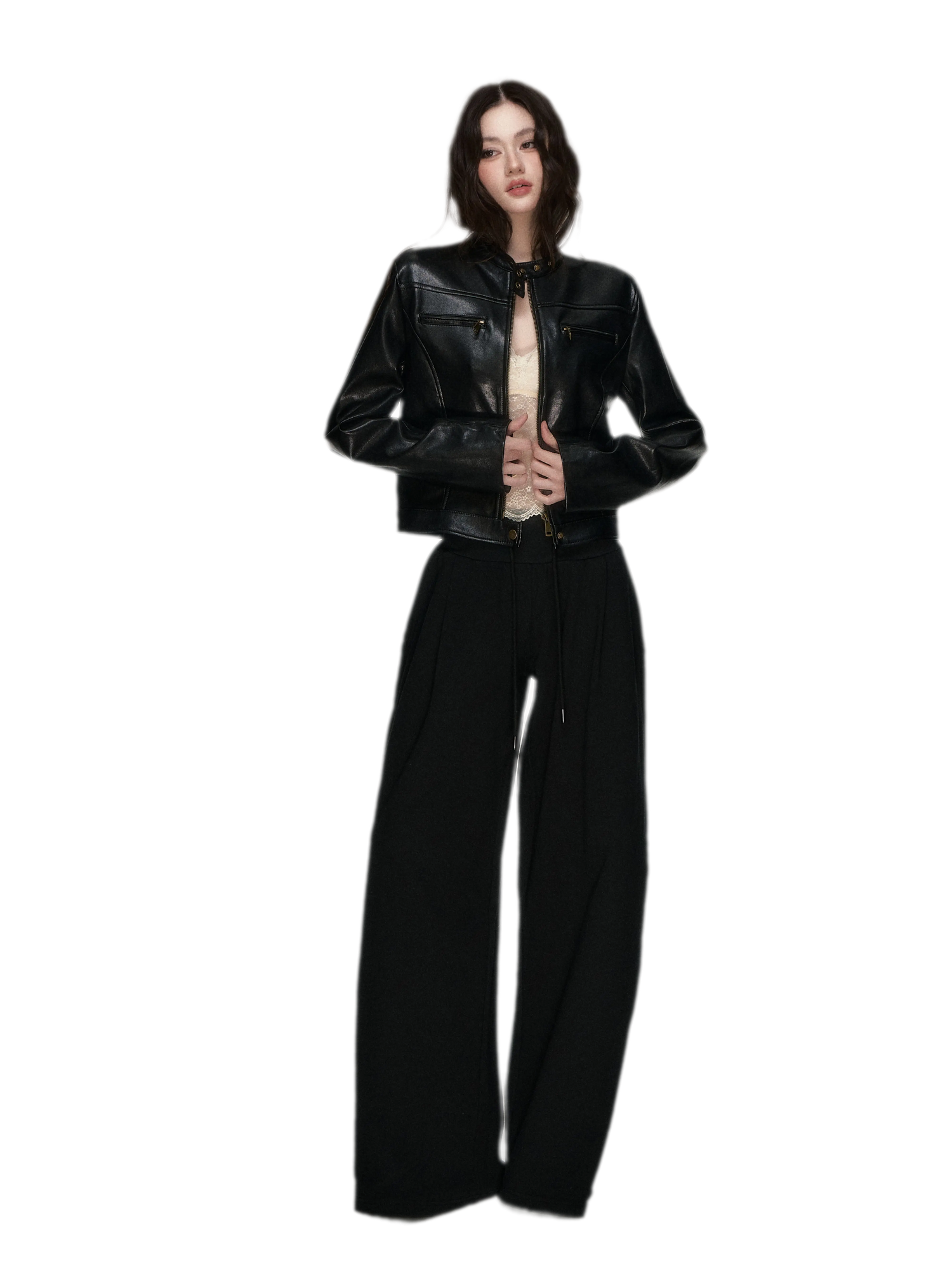 Vintage Stand-Collar Leather Jacket
