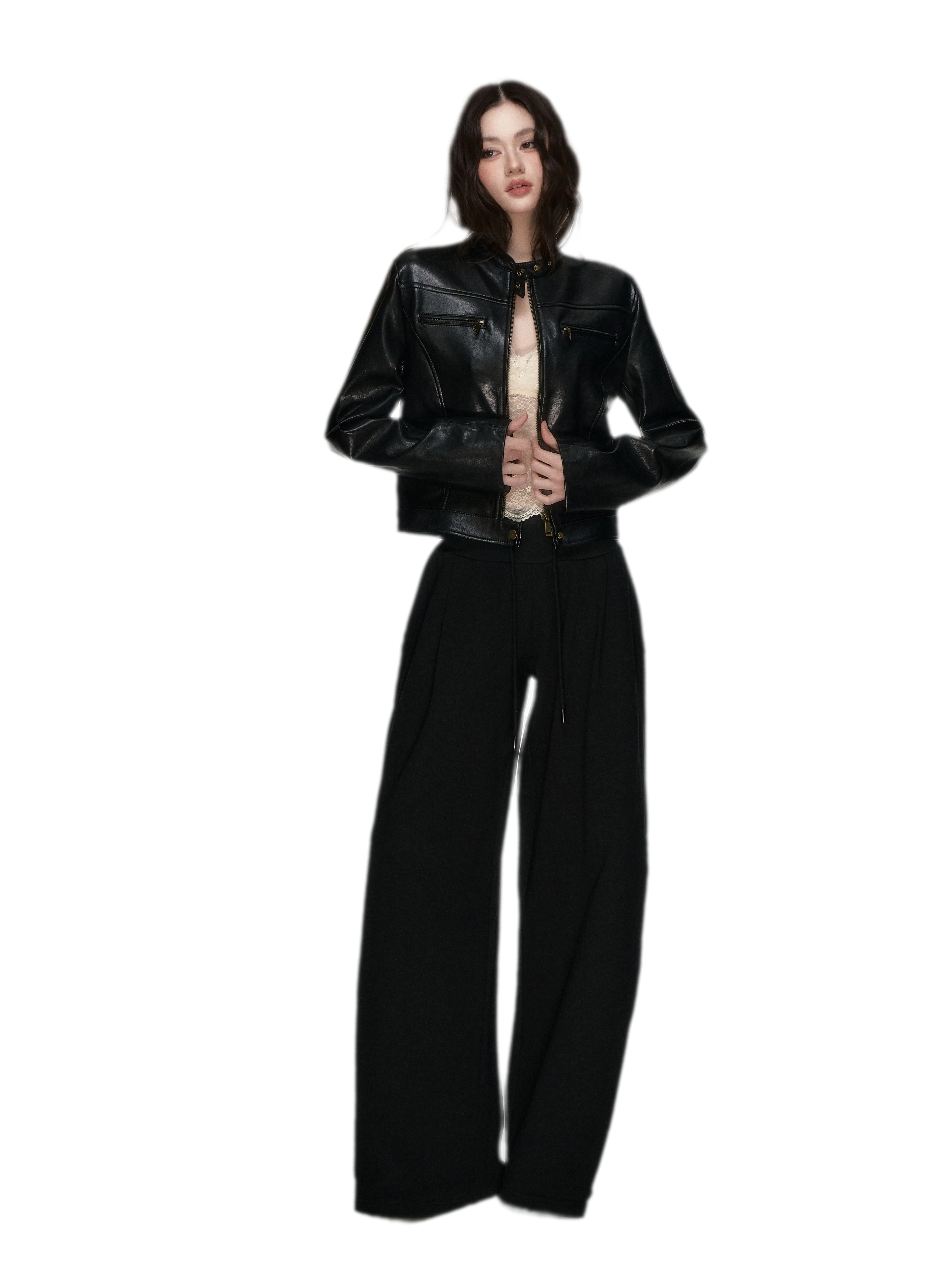 Vintage Stand-Collar Leather Jacket