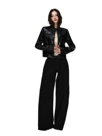 Vintage Stand-Collar Leather Jacket