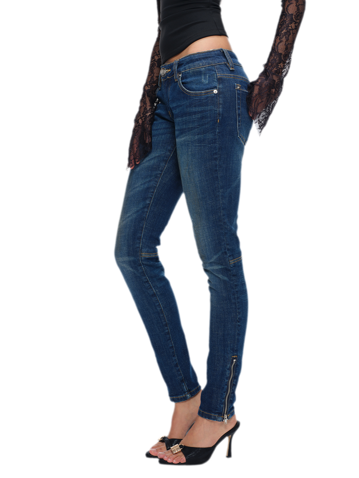 Distressed Low-Rise Slim Jeans