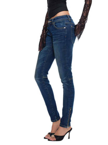 Distressed Low-Rise Slim Jeans
