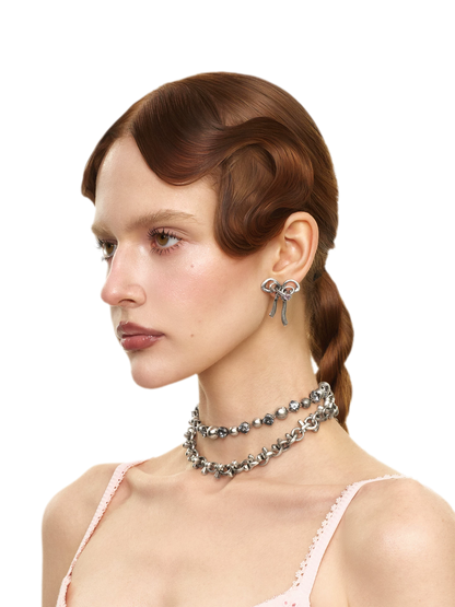 Vintage Bowknot &amp; Zircon Layered Choker