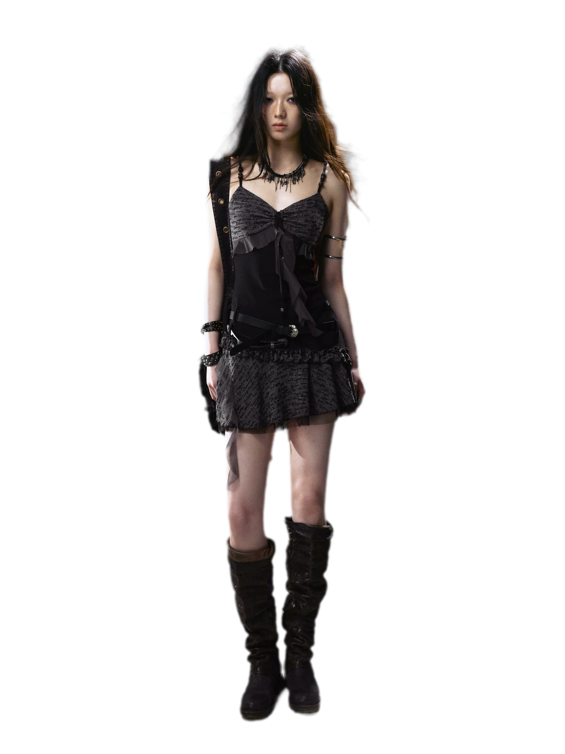 Ruched Mesh Strap Dress