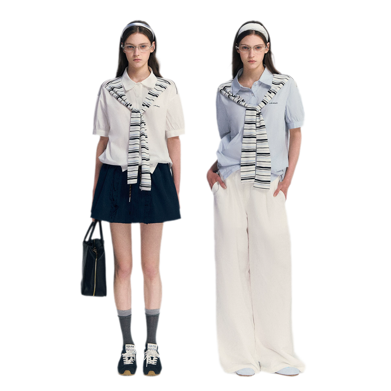 Striped Scarf Hem Shirt