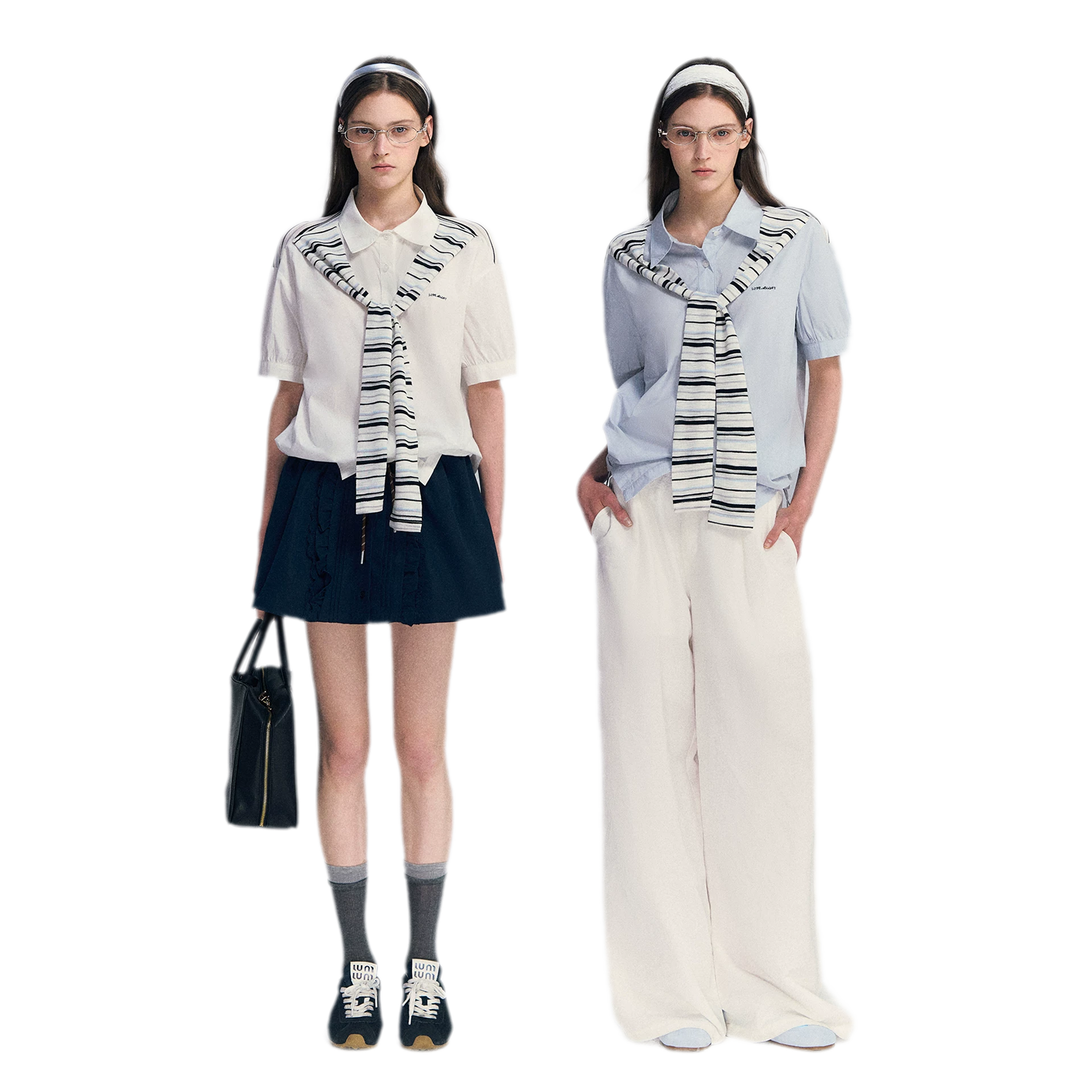 Striped Scarf Hem Shirt