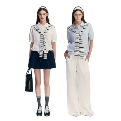 Striped Scarf Hem Shirt