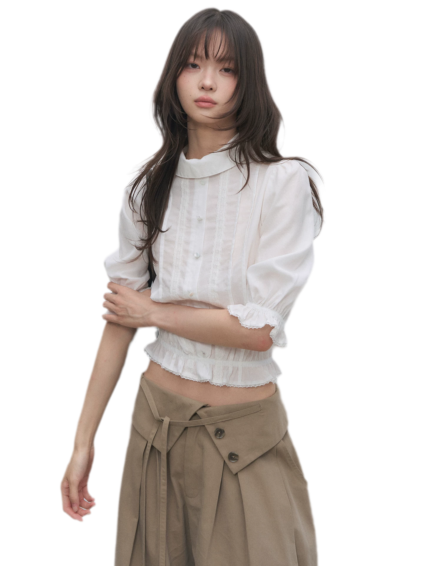 Lyocell Ruffle Cropped Blouse