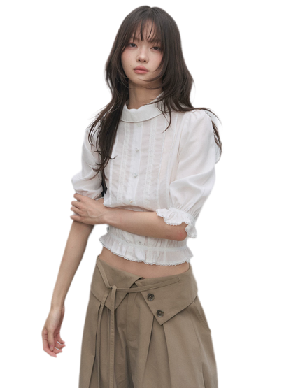 Lyocell Ruffle Cropped Blouse