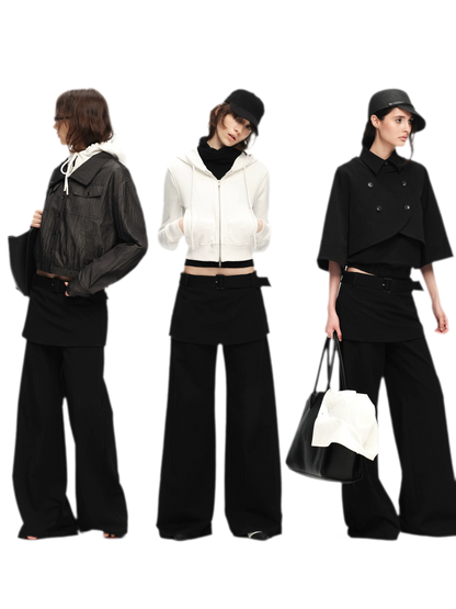 Structured Faux-Layer Wide-Leg Trousers