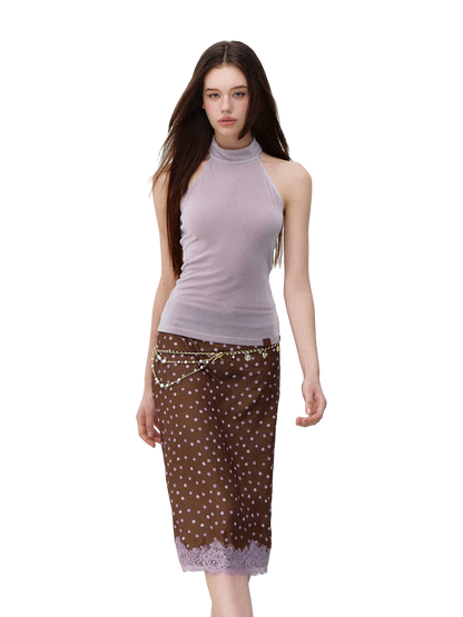X-line Sleeveless Halter Neck Acetate Knit Top