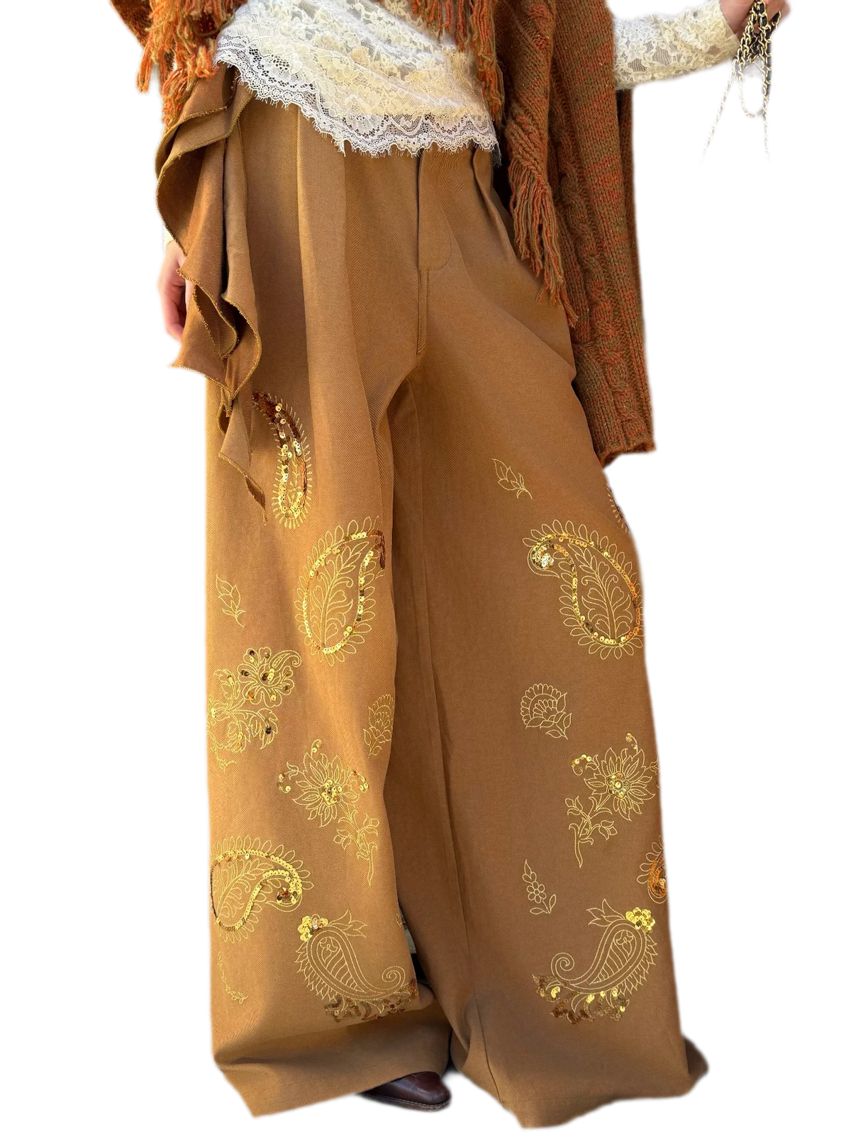 Sequin Paisley Wide-Leg Pants