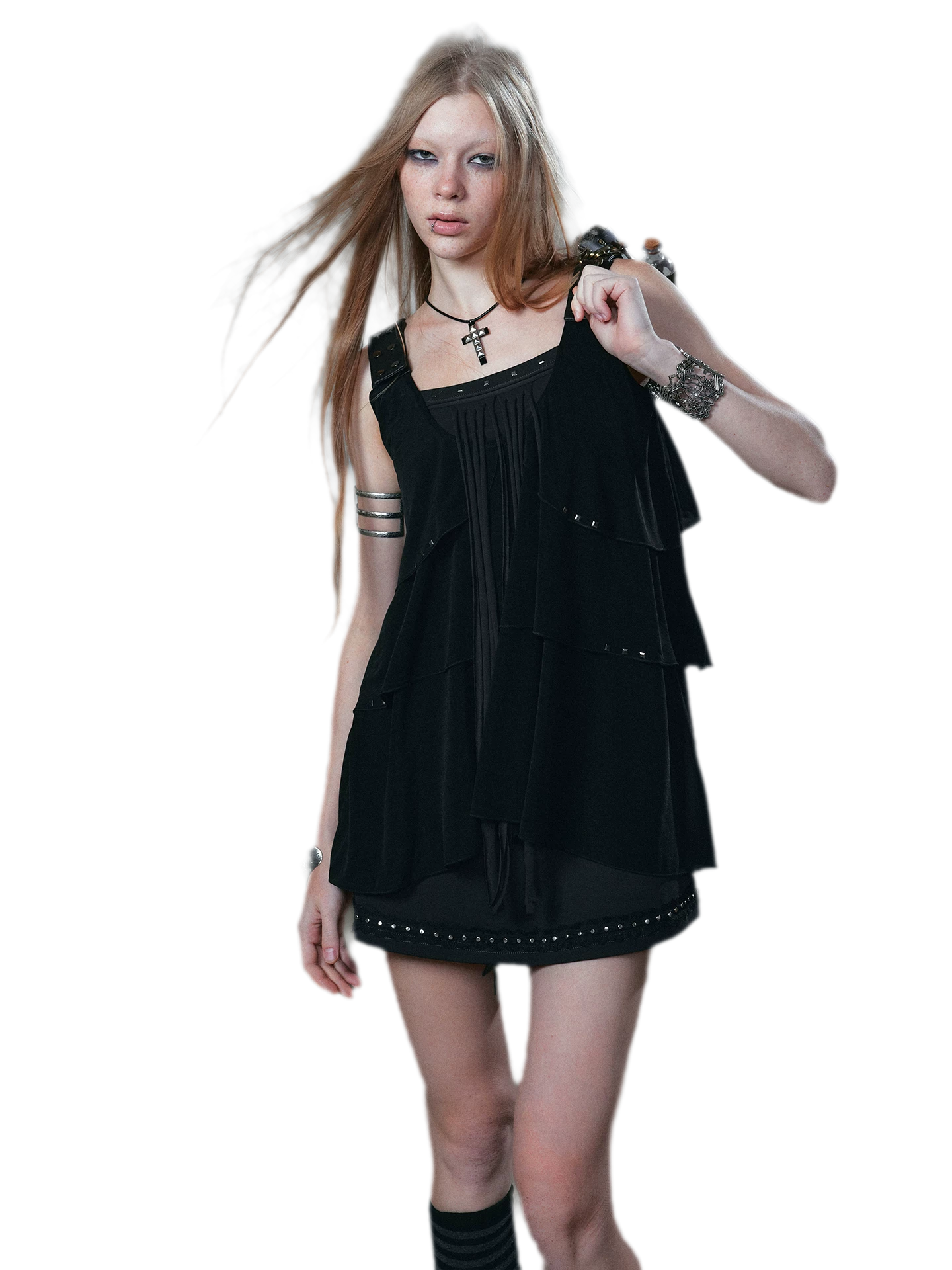 Ruffle Rivet Tiered Cami Dress