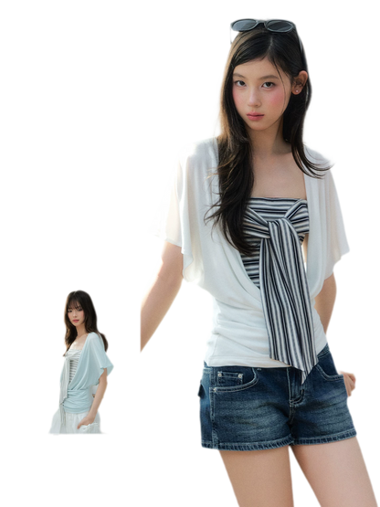 Original Lyocell Batwing Sleeve Top &amp; Bustier Set