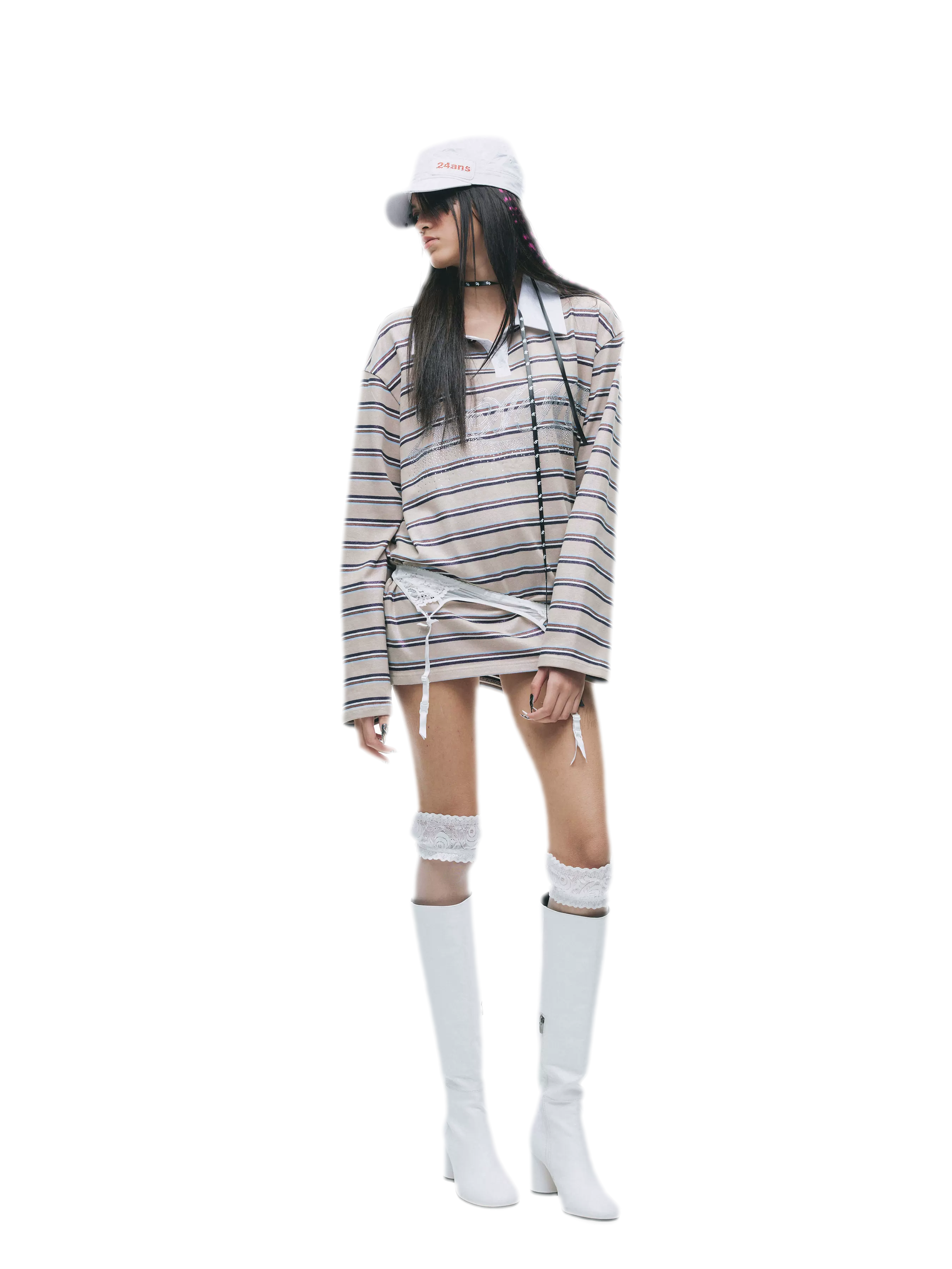 Contrast Stripe Loose Polo Shirt