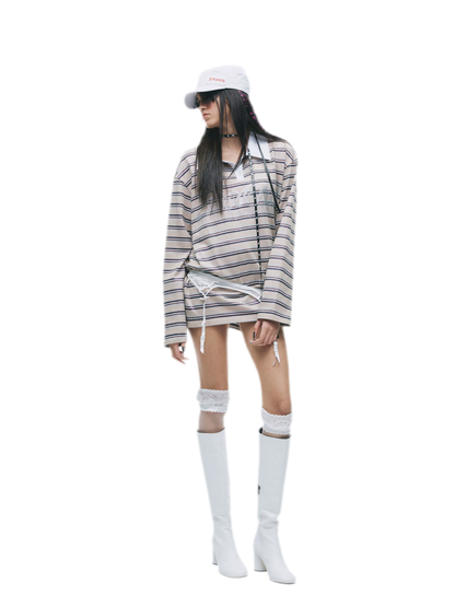 Contrast Stripe Loose Polo Shirt