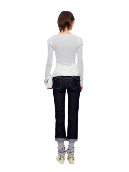 Washed Ribbed Panel Jeans