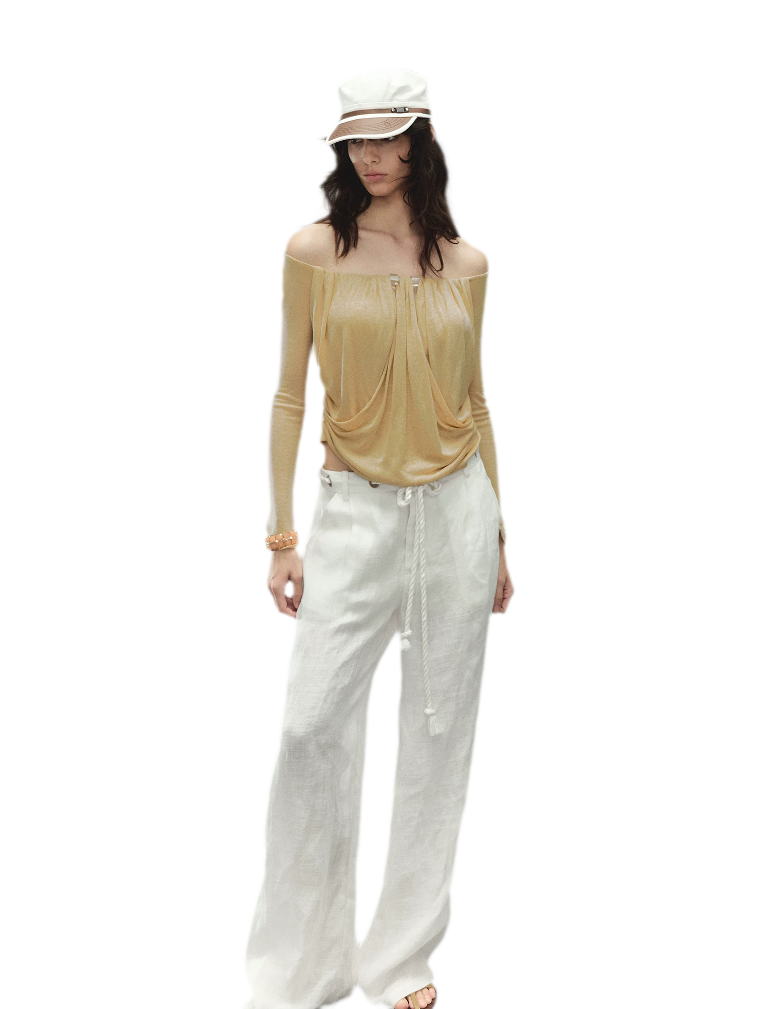 Relaxed Fit Linen Blend Wide-Leg Pants