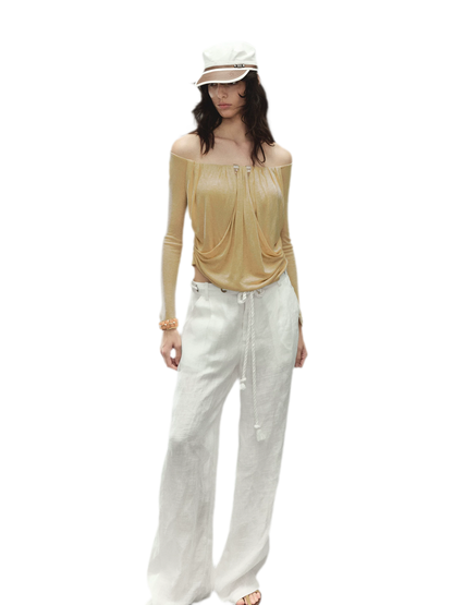 Relaxed Fit Linen Blend Wide-Leg Pants