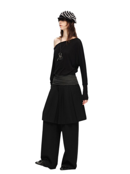 Pleated Layered Skirt Pants