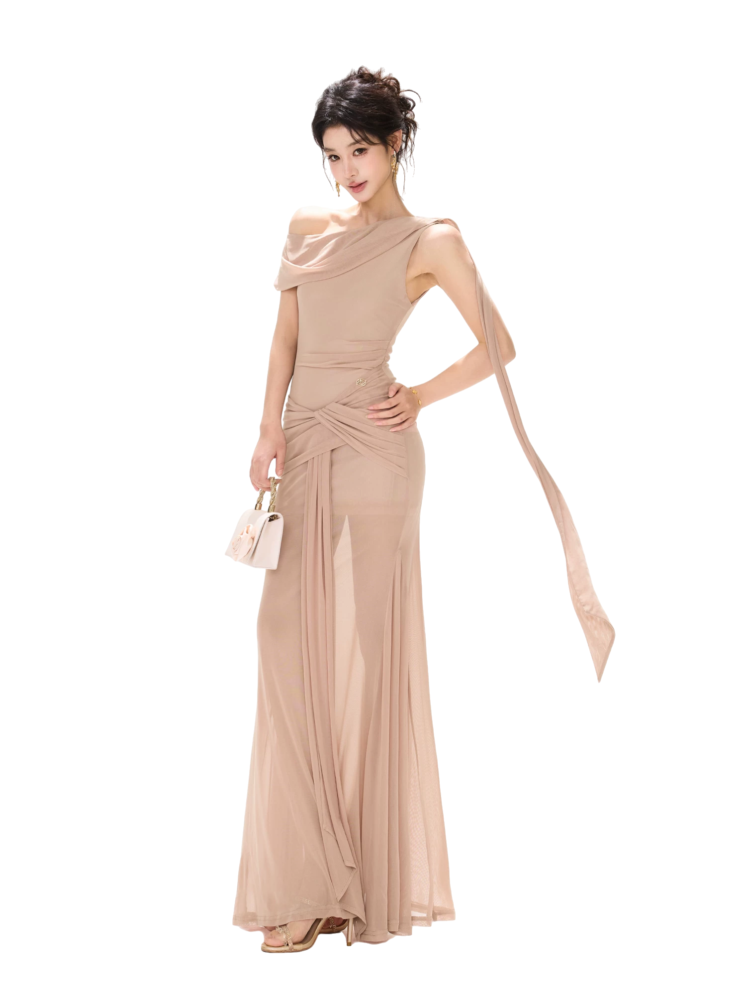 Asymmetric Knot Pleated Mermaid Dress