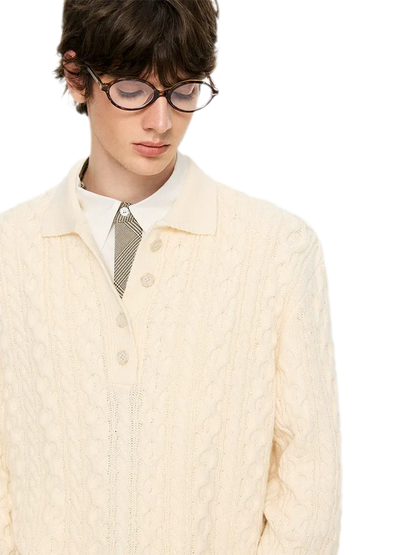 Chunky Cable Knit Polo Sweater