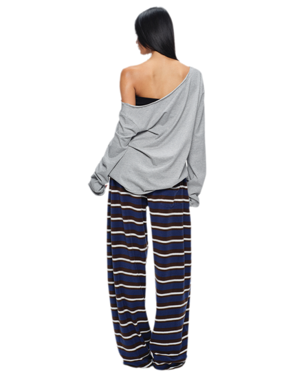 Embroidered Stripe Wide-Leg Pants