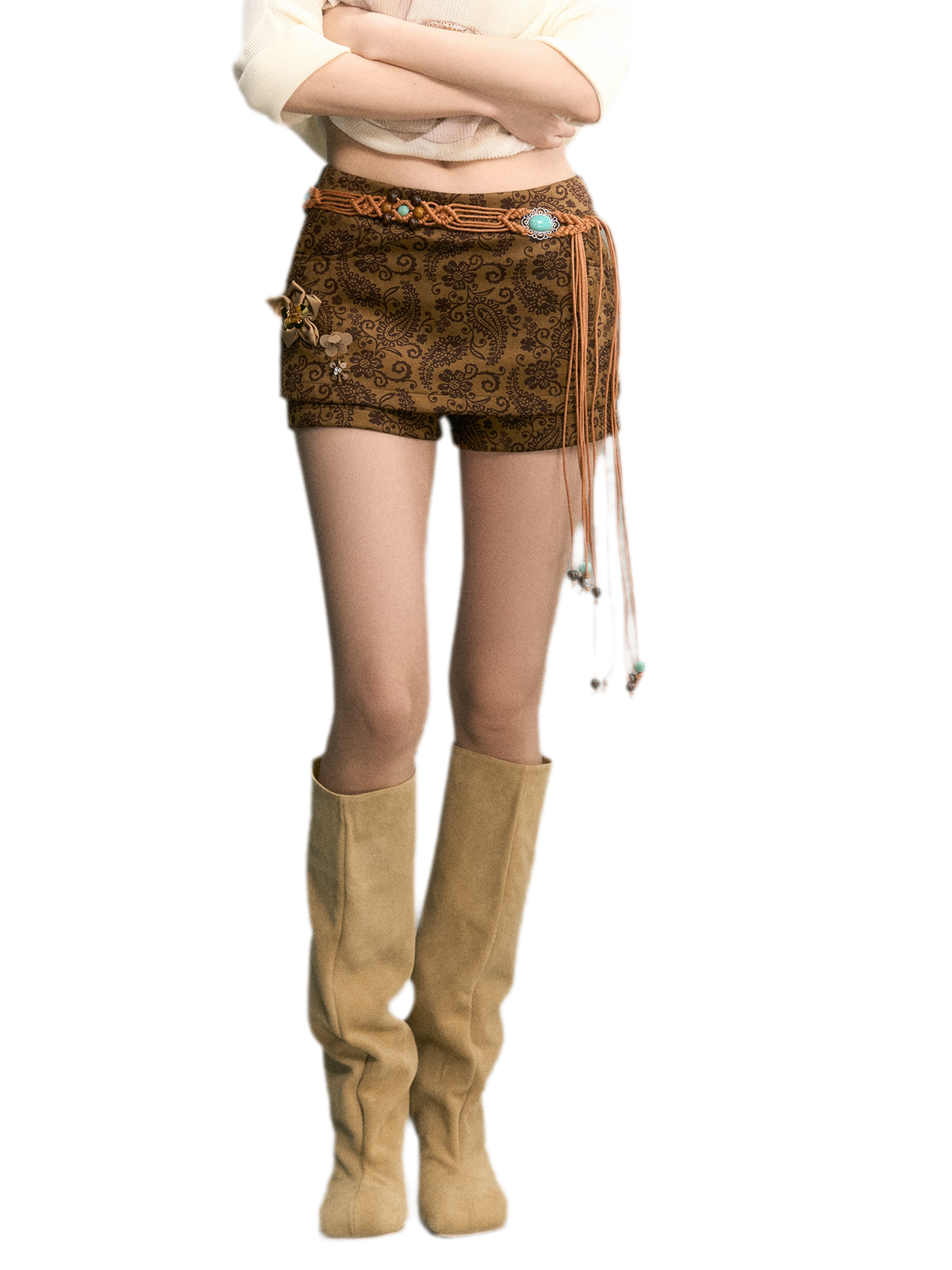 Besticktes Jeansjacken-Shorts-Set