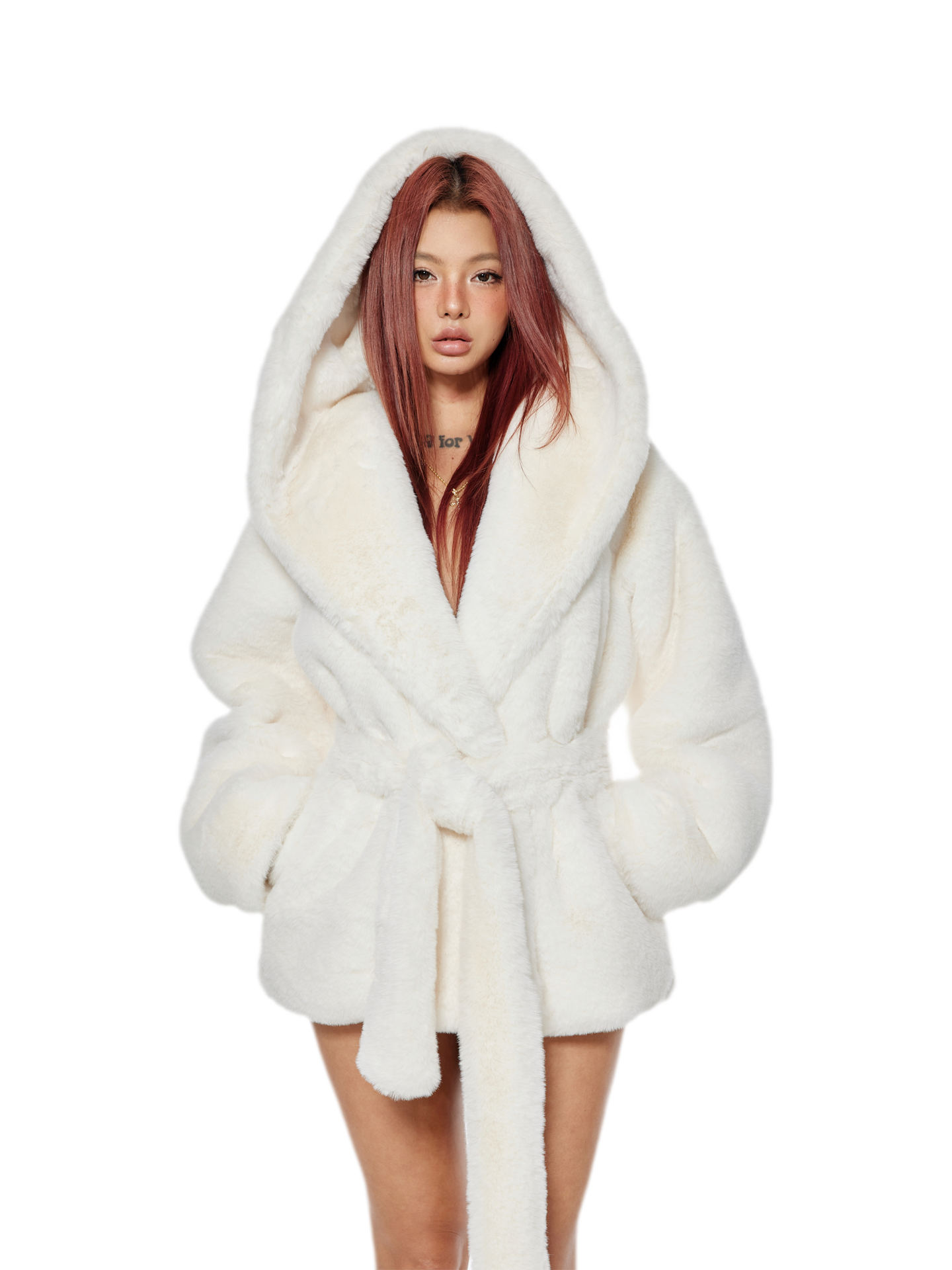 Plush Hooded Faux-Fur Coat