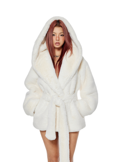 Plush Hooded Faux-Fur Coat