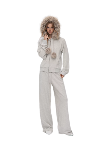 Contrast Fur Hooded Tracksuit