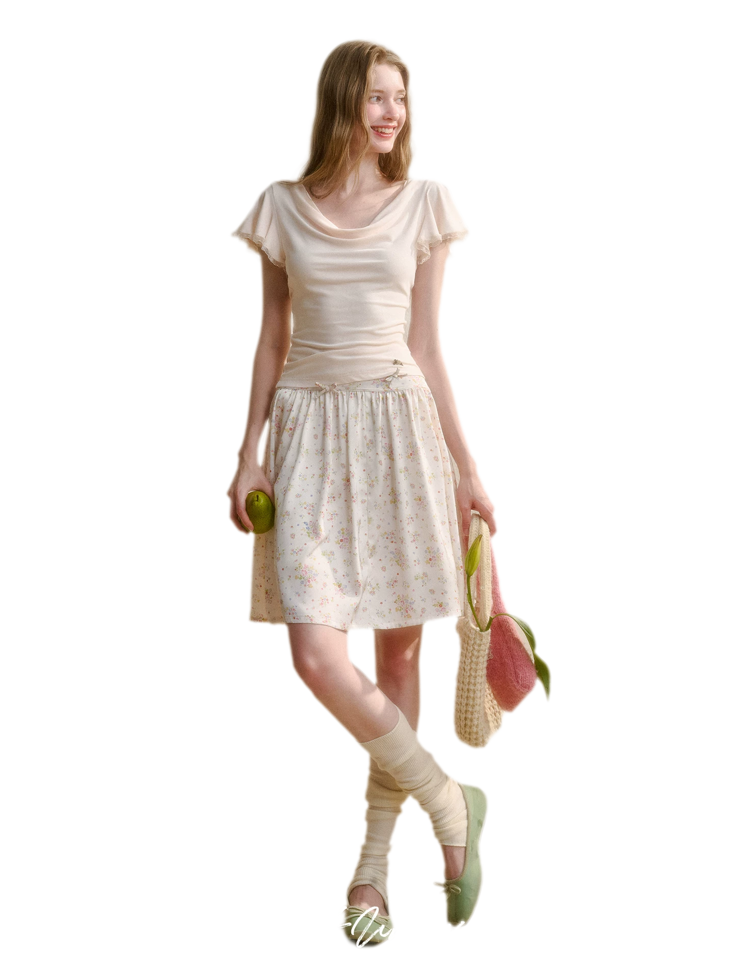 Airy V-Neck Ribbed T-Shirt