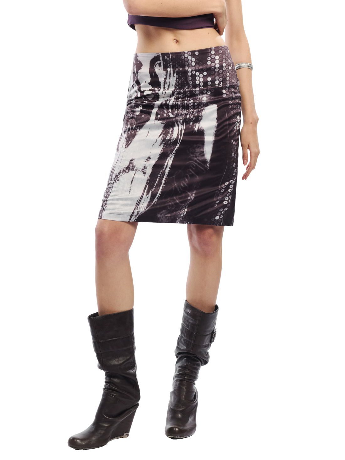 Punk Printed Reversible Satin Midi Skirt
