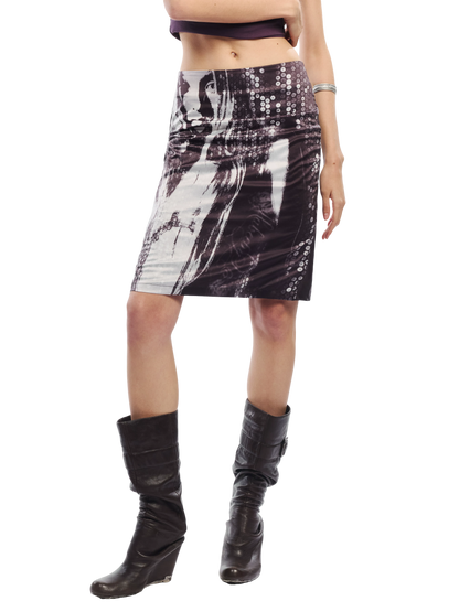 Punk Printed Reversible Satin Midi Skirt