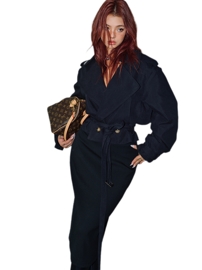 Cropped Belted Trench Jacket