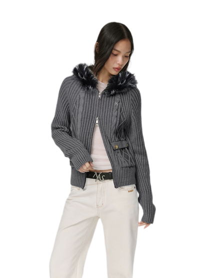 Gilet ajusté à capuche en maille torsadée