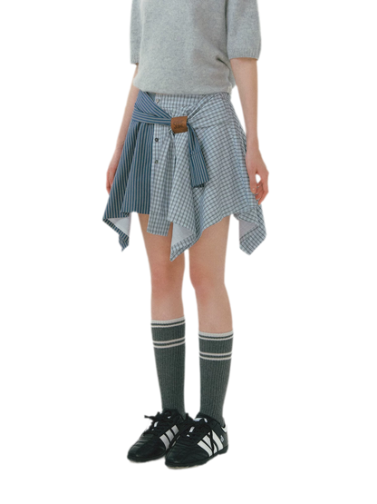 Patchwork Asymmetrical Plaid Skort