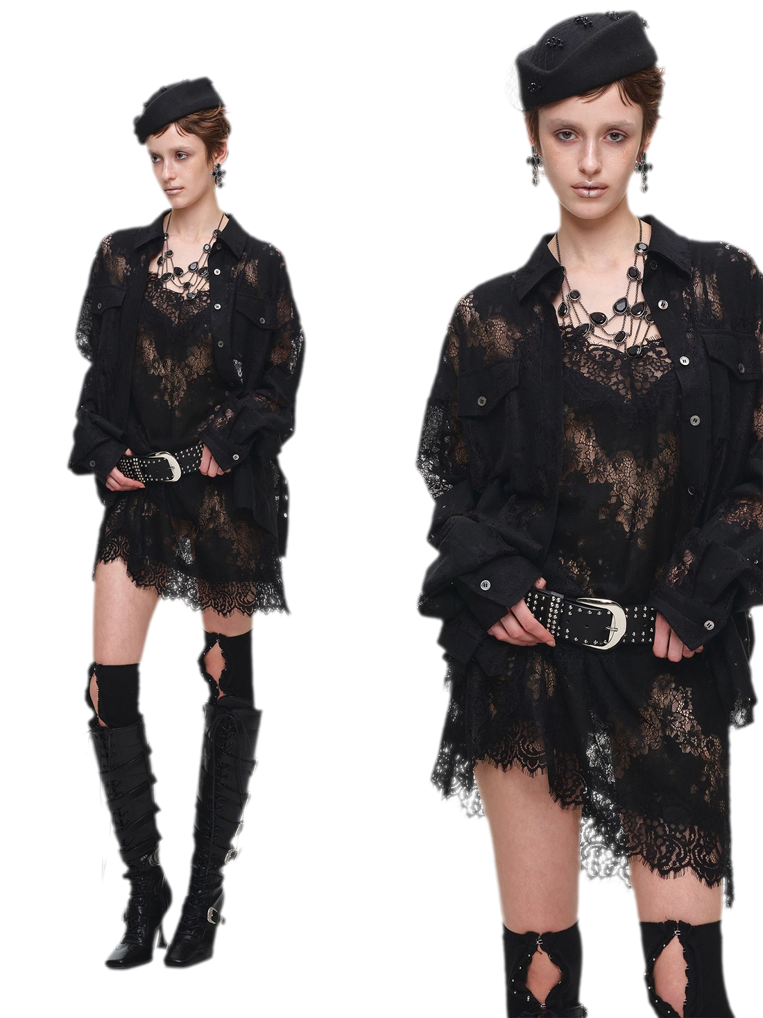 Lace Oversized Tie Shirt