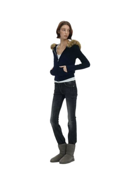 Washed Low-Rise Flare Jeans
