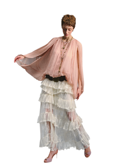 Vintage Romantic Asymmetrical Layered Ruffle Skirt