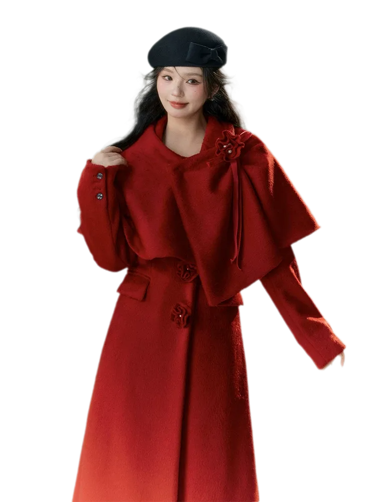 Long-Pile Wool Cape Coat