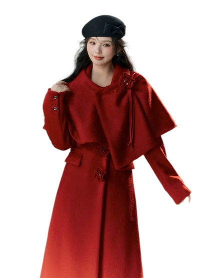 Long-Pile Wool Cape Coat