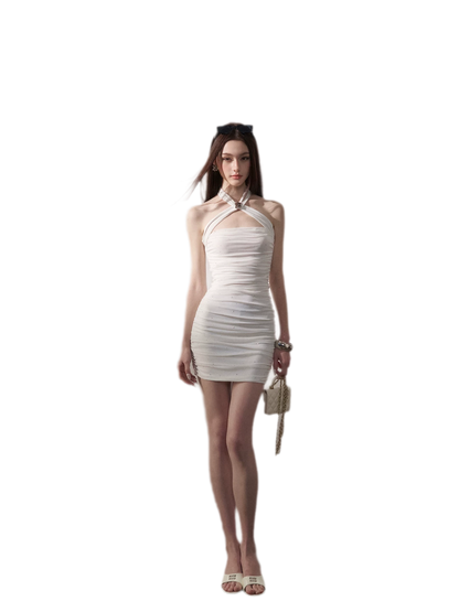 Sparkling Mesh Ruched Dress