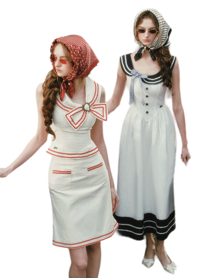 Contrast Sailor Collar Maxi Dress