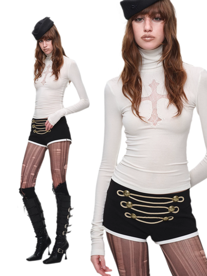 Rhinestone Lace Turtleneck Knit Top