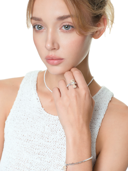 Bear Hug Pearl Heart Beaded Ring