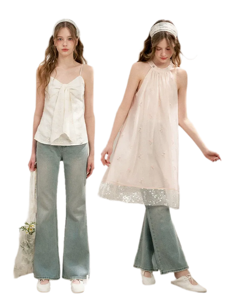 Lace Trim Flare Jeans