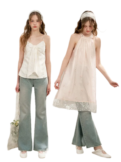 Lace Trim Flare Jeans