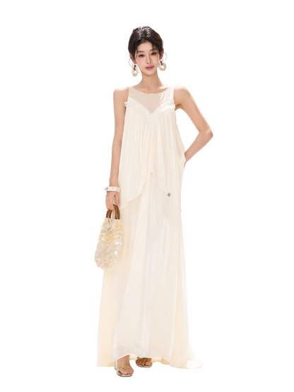 Sleeveless Mesh Ruffle Long Dress