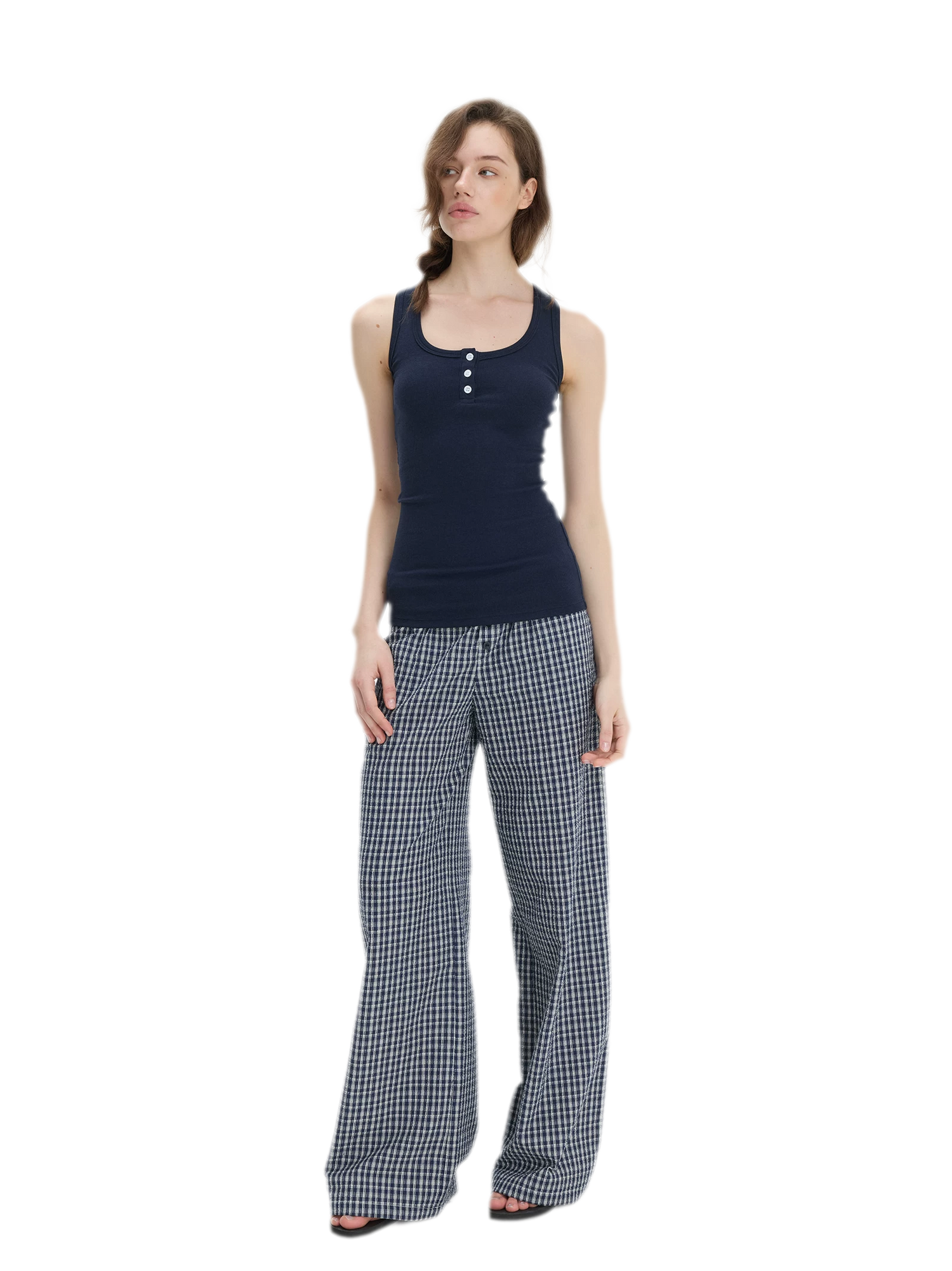 Ribbed Slim-Fit Henley Tank