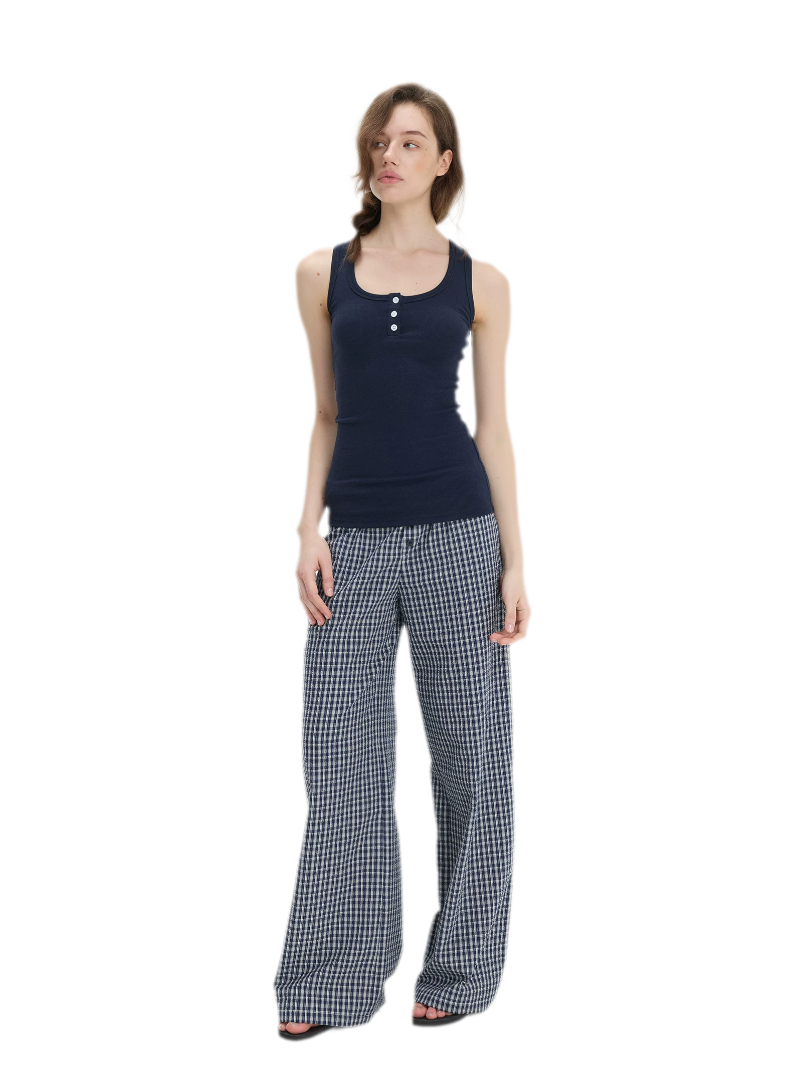 Ribbed Slim-Fit Henley Tank